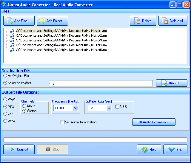 Audio Converter, RM, WAV, MP3, AMR, RMJ